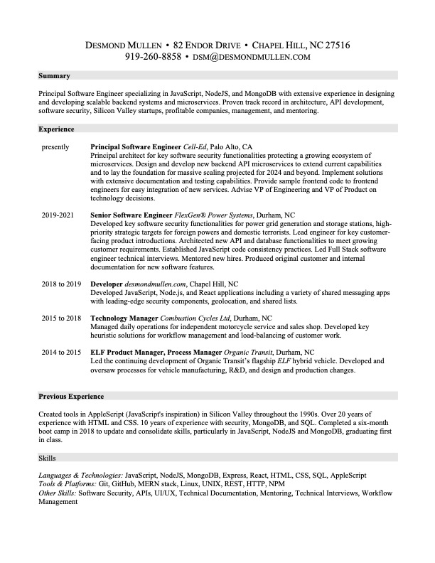 Desmond Mullen Resume