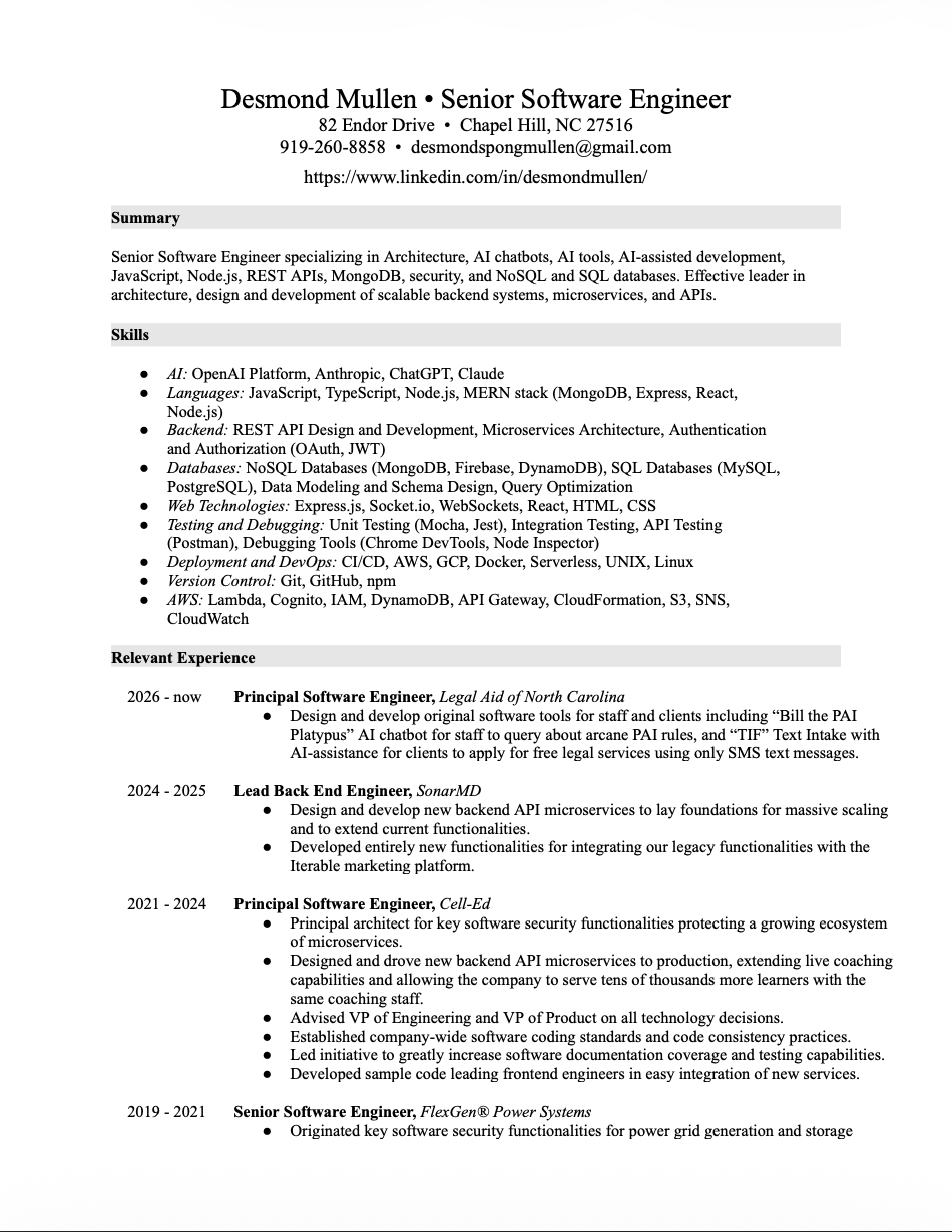 Desmond Mullen Resume